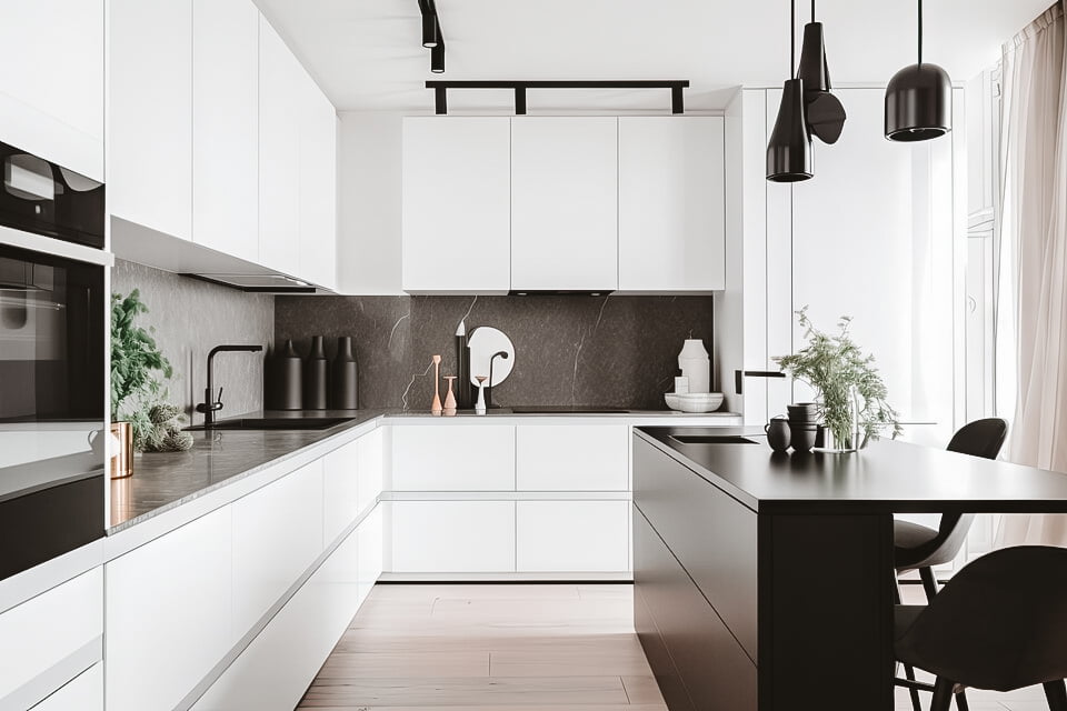 Diseño de Cocinas en madrid en acabado blanco y negro